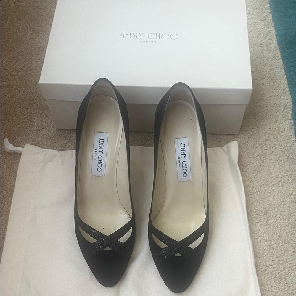 Jimmy Choo Black Suede Crisscross Pointed-Toe Pumps